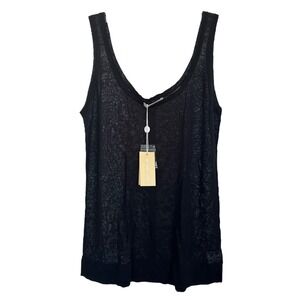 $325 Michael Kors Women’s Tank Top Sleeveless Viscose Linen Sheer Size L Black